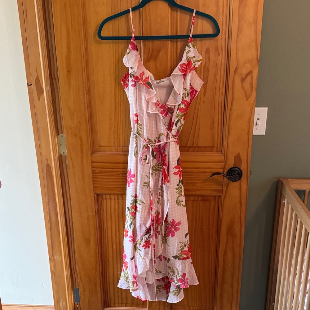 Guess Gingham Floral Wrap Dress